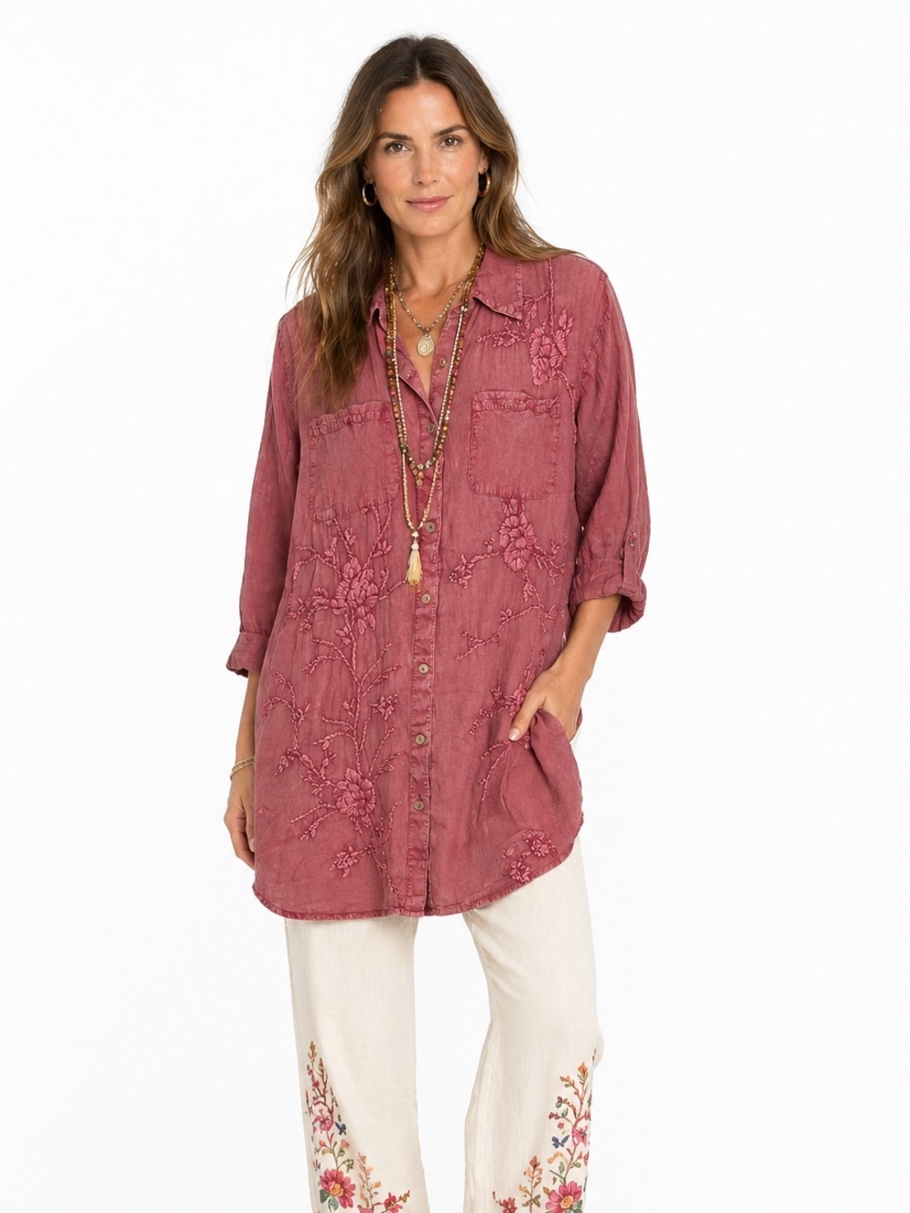 Kyla Seo Embroidered Button Tunic
